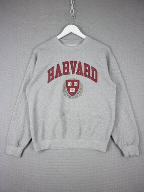 Harvard Collegiate Grey Sweater Spellout Medium Sweatshirt Cotton